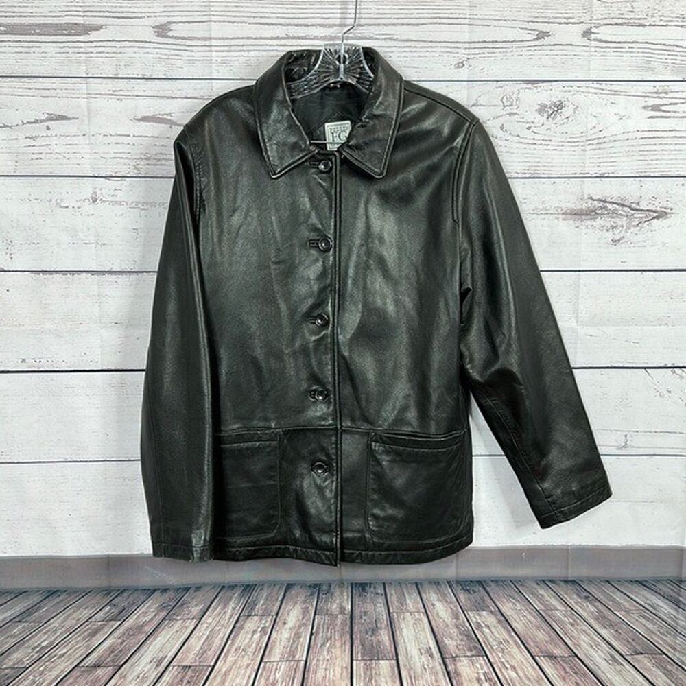 Field Gear FG Leather Jacket Womens Medium Black Button Vintage Soft Lined‎